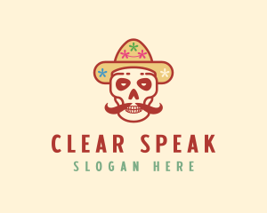 Mustache Calavera Skull logo design