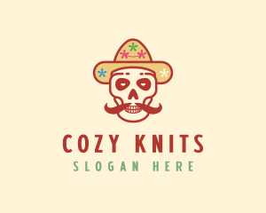 Mustache Calavera Skull logo design