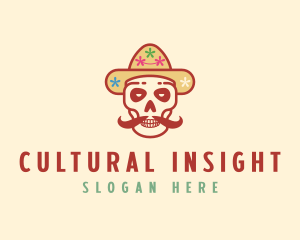 Mustache Calavera Skull logo design