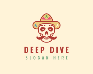 Mustache Calavera Skull logo design