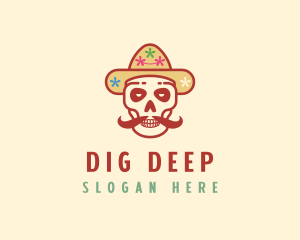 Mustache Calavera Skull logo design