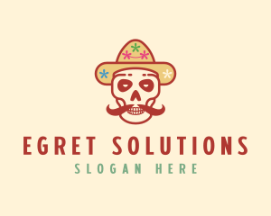 Mustache Calavera Skull logo design