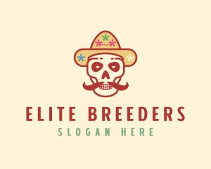 Mustache Calavera Skull logo design