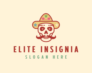 Mustache Calavera Skull logo design