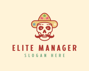 Mustache Calavera Skull logo design