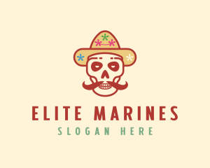 Mustache Calavera Skull logo design