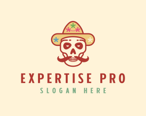 Mustache Calavera Skull logo design