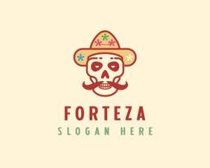 Mustache Calavera Skull logo design