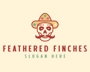 Mustache Calavera Skull logo design