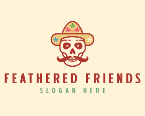 Mustache Calavera Skull logo design