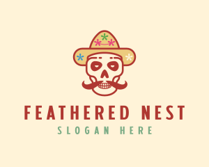 Mustache Calavera Skull logo design