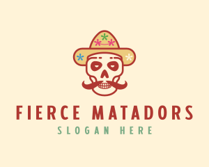 Mustache Calavera Skull logo design