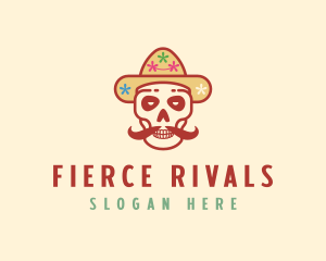 Mustache Calavera Skull logo design