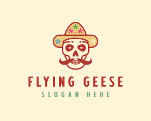 Mustache Calavera Skull logo design