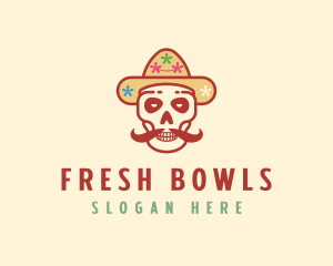 Mustache Calavera Skull logo design