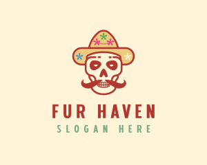 Mustache Calavera Skull logo design