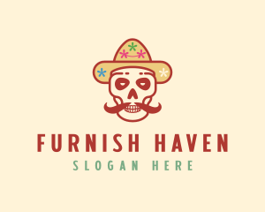 Mustache Calavera Skull logo design