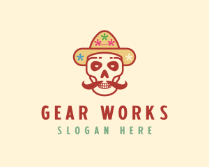 Mustache Calavera Skull logo design