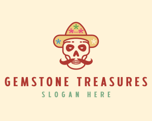 Mustache Calavera Skull logo design