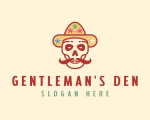 Mustache Calavera Skull logo design