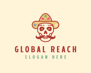 Mustache Calavera Skull logo design