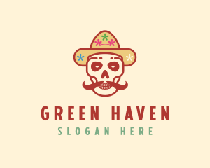 Mustache Calavera Skull logo design