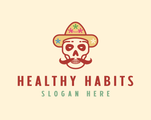 Mustache Calavera Skull logo design