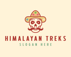 Mustache Calavera Skull logo design