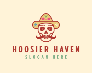 Mustache Calavera Skull logo design