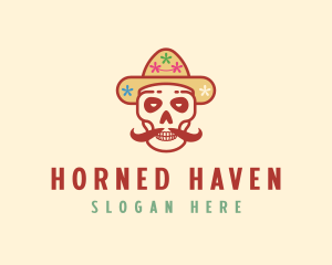 Mustache Calavera Skull logo design