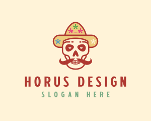 Mustache Calavera Skull logo design