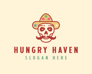 Mustache Calavera Skull logo design