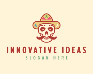 Mustache Calavera Skull logo design