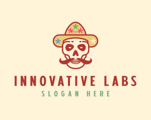 Mustache Calavera Skull logo design