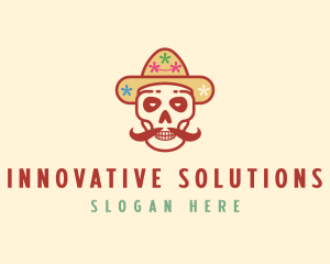 Mustache Calavera Skull logo design