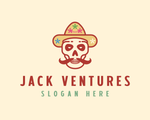 Mustache Calavera Skull logo design