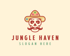 Mustache Calavera Skull logo design