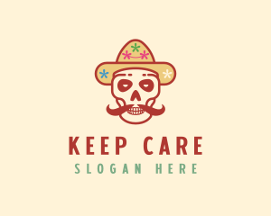 Mustache Calavera Skull logo design