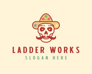 Mustache Calavera Skull logo design