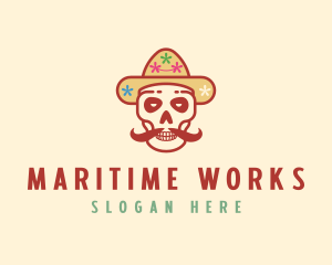 Mustache Calavera Skull logo design