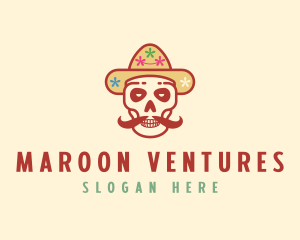 Mustache Calavera Skull logo design