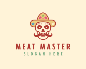 Mustache Calavera Skull logo design