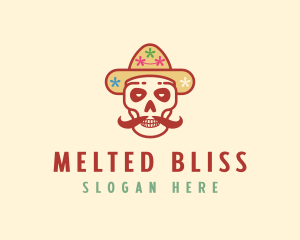 Mustache Calavera Skull logo design