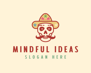 Mustache Calavera Skull logo design