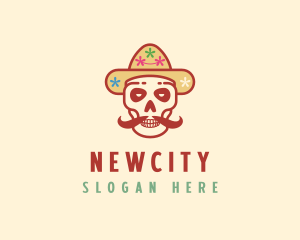 Mustache Calavera Skull logo design