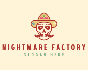 Mustache Calavera Skull logo design