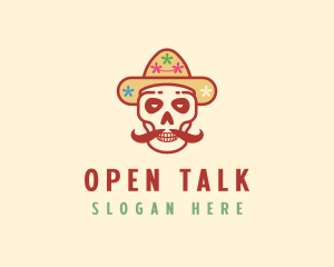 Mustache Calavera Skull logo design