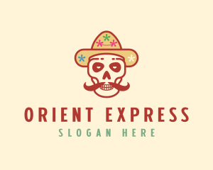 Mustache Calavera Skull logo design