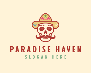 Mustache Calavera Skull logo design