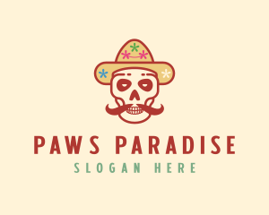 Mustache Calavera Skull logo design